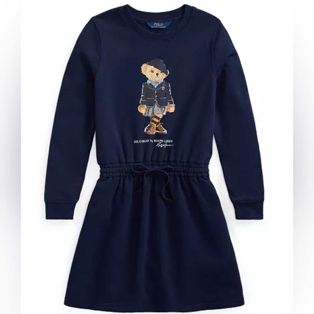 Polo Ralph Lauren Navy Girls Bear Dress (Size M, 8-10)